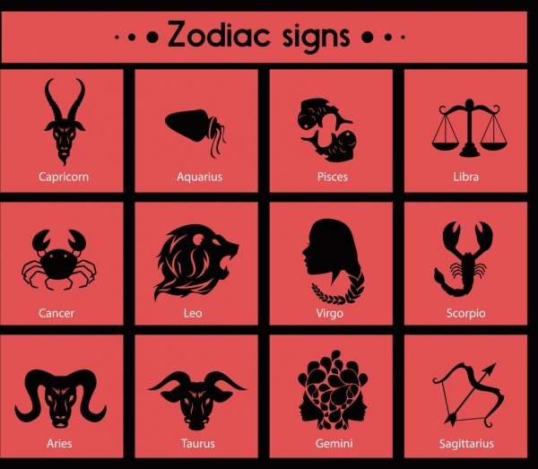 Tierkreis Zeichen Symbole schwarze Silhouetten Isolierung