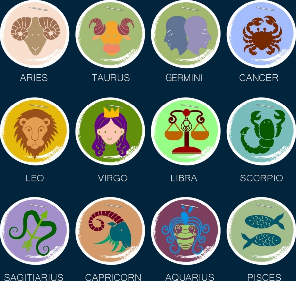 tanda-tanda zodiak koleksi berwarna bulat isolasi