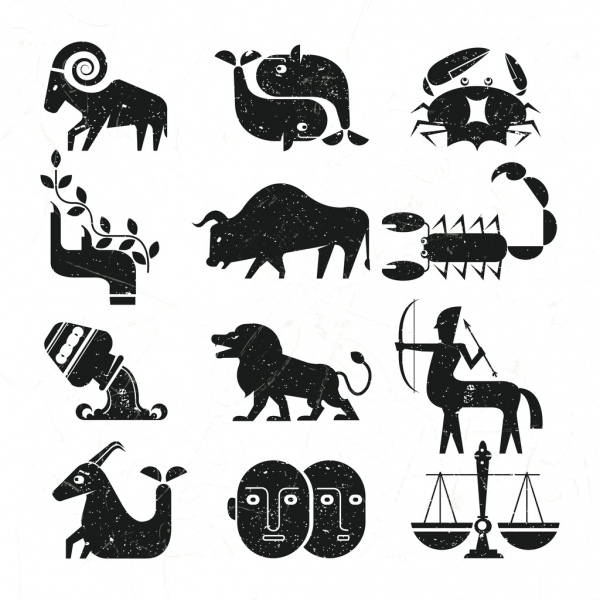 signos de zodiaco colección retro diseño negro plano