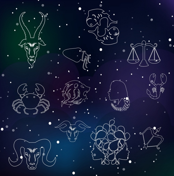 zodiaco segni collezione silhouettes isolamento schizzo