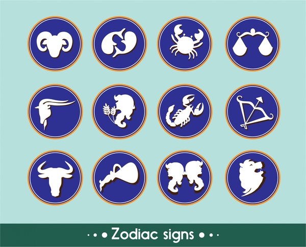 coleção com ilustração de botões simples de signos do Zodíaco
