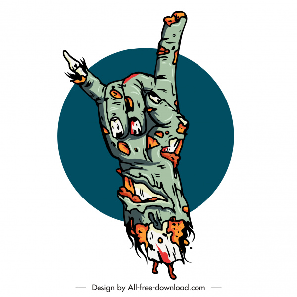 zombie icono de la mano terrible boceto en descomposición