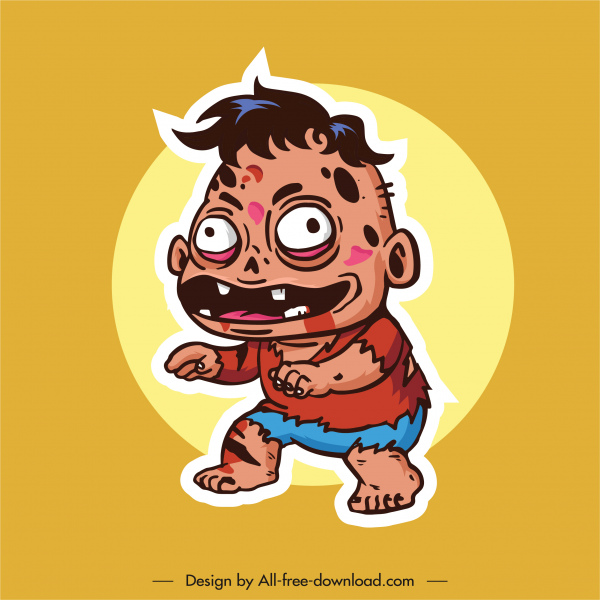 Zombie-Ikone beängstigende Kinderskizze Zeichentrickfigur