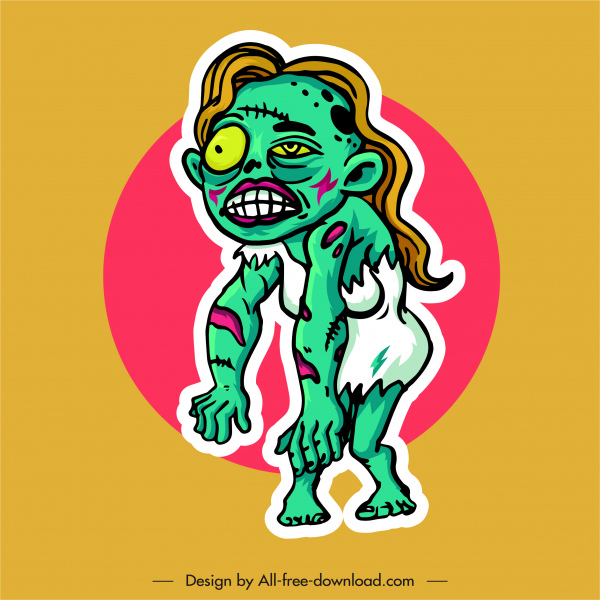 ikon zombie menakutkan wanita sketsa karakter kartun