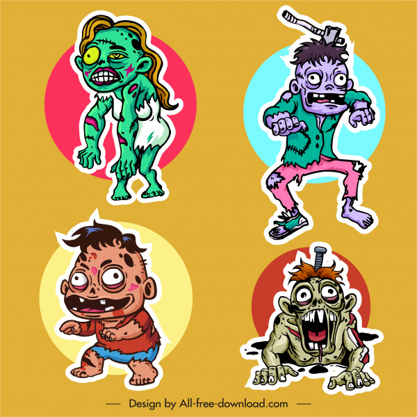 зомби иконки ужасов мультяшные персонажи эскиз