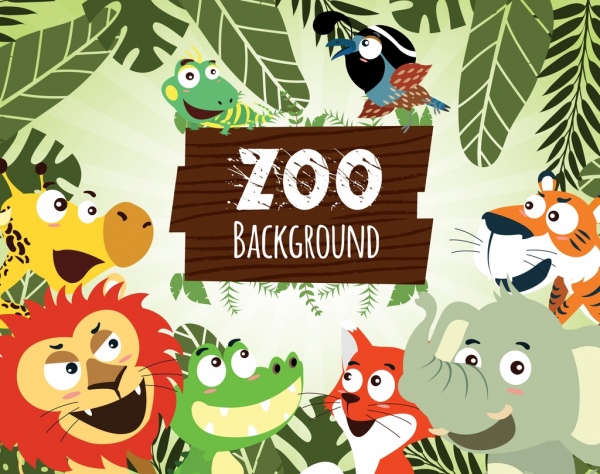 Зоопарк рекламы милые животные иконы мультфильм дизайн