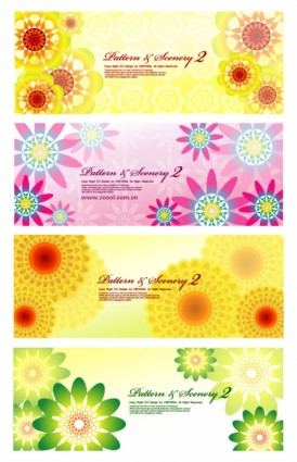 4 Colorful Flowers Vector Background