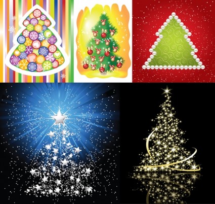 5 красивых Рождественская елка вектор