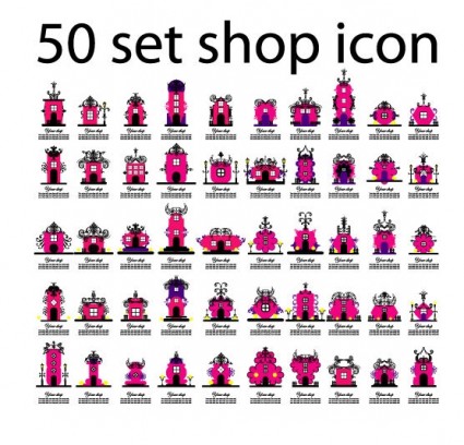 50 jenis toko ikon vektor