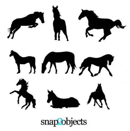 neuf chevaux vector silhouettes