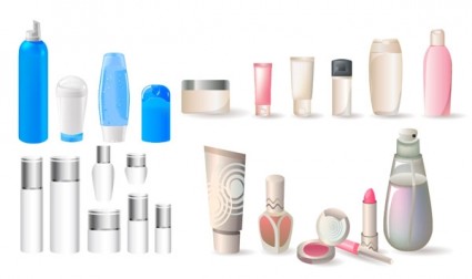 una variedad de botellas de cosméticos vector