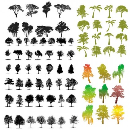 各式各樣的樹木剪影向量