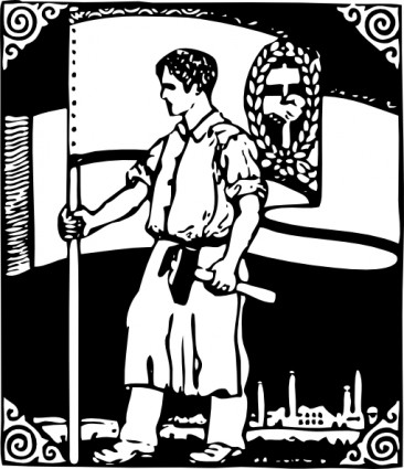 A Worker And A Flag Clip Art