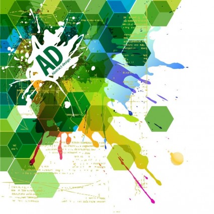 Resumen hexagonal con pintura splat vector illustration