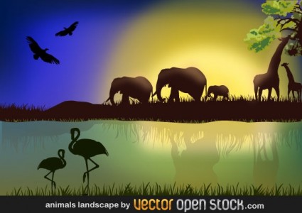 Afrika lanskap dengan hewan
