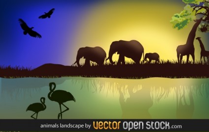 Африканский пейзаж с животными