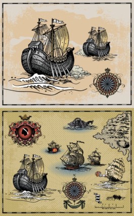 古代帆船軍艦向量