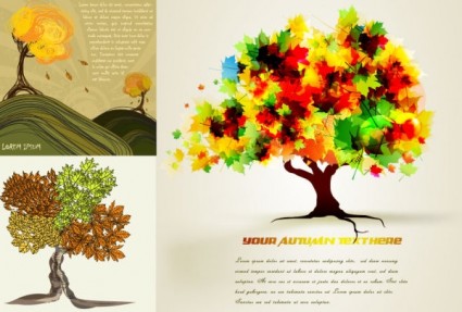 autunno alberi cartone animato sfondo modello vettoriale