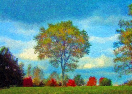 Jesienią drzewa malarstwo