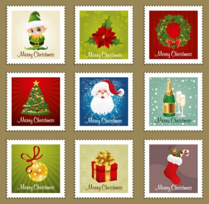 美丽的圣诞饰品邮票矢量