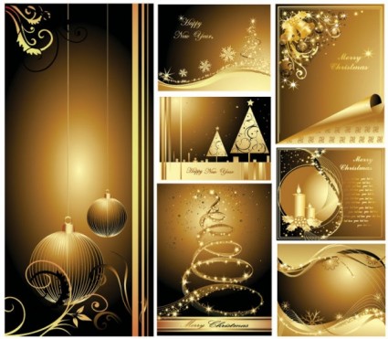 красивые золотые Рождественские открытки вектор