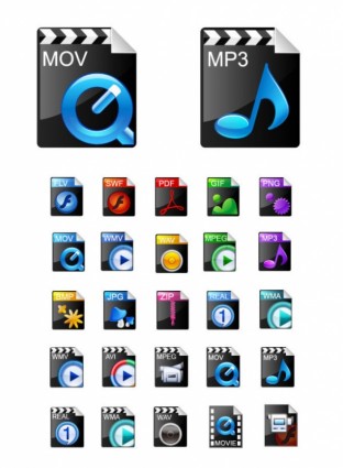 ícones de belos formatos de vídeo comumente usados vector