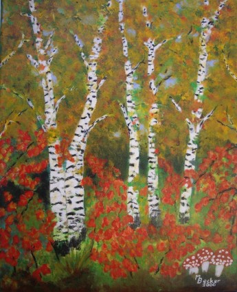 pittura di foresta di betulle