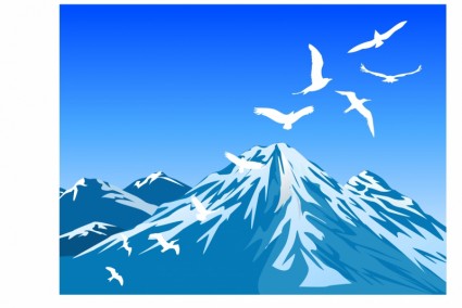 chim và núi cảnh vector