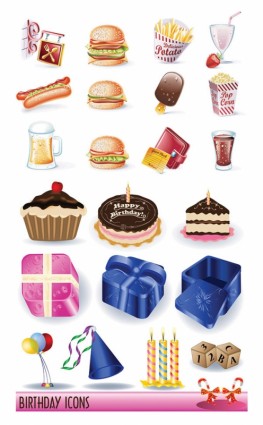 cumpleaños vector bienes y comida rápida