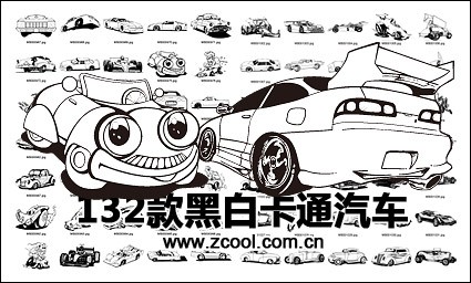黒と白の古典的な漫画の自動車デザイン素材をベクターします。
