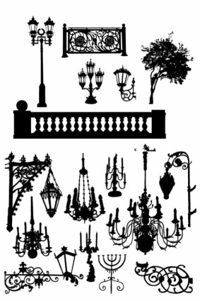 silhouette vecteur de lampes noir et blanc