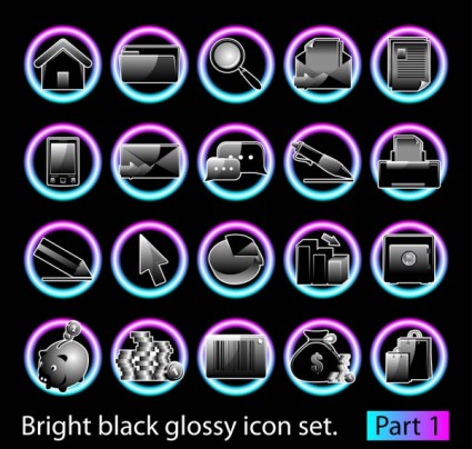 Black Glossy Icon Set Vector