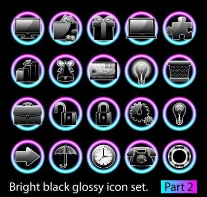 ícone preto brilhante conjunto vector