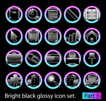 negro brillante icon set vector