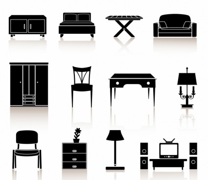 mobiliário preto n branco ícones