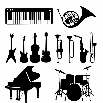 instruments de musique de silhouettes noires