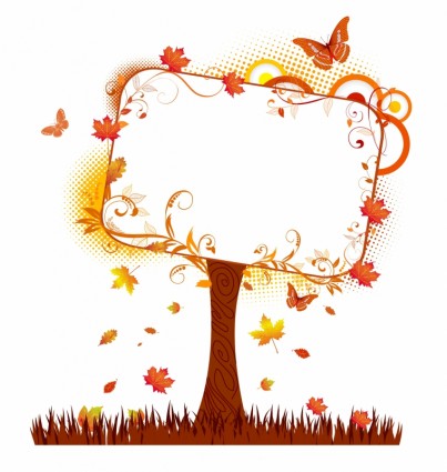 秋の木の上の空白のタブレット