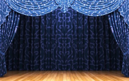 Blauer Vorhang und Bühne hoch-Bild