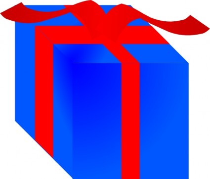 caixa de presente azul envolvida com fita vermelha clip-art