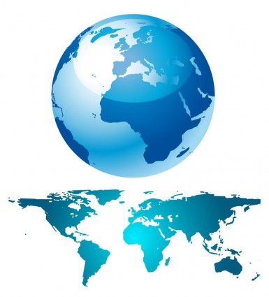blauer Globus und Weltkarte