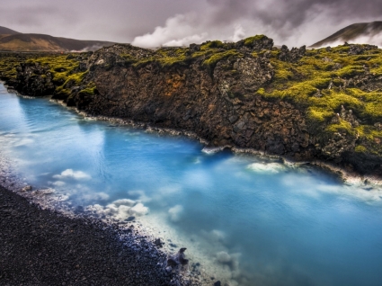 mundo de Islândia do fluxo azul papel de parede