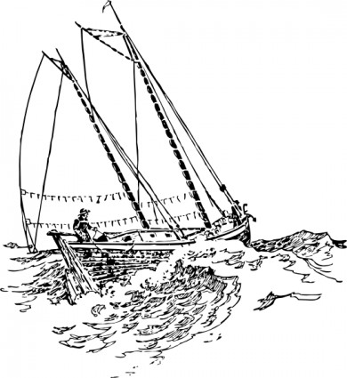 Boat Sailing In Strong Waves Clip Art