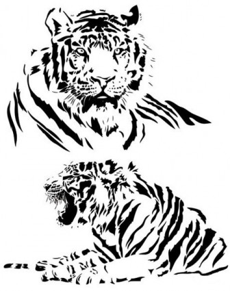 這兩個黑色和白色的老虎向量