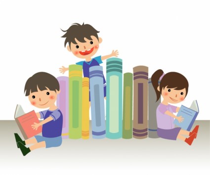 cậu bé và cô gái đọc những cuốn sách