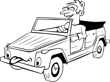 muchacho conduciendo coche dibujos animados contorno clip art