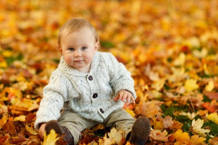 男孩在公园在秋天