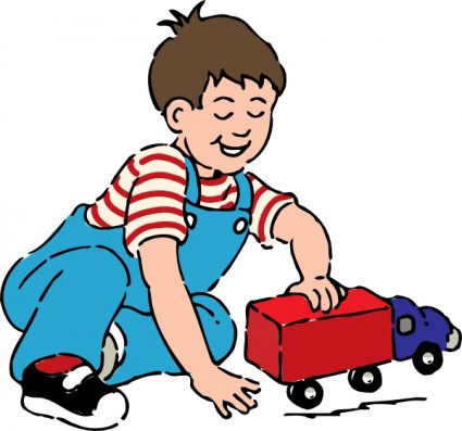 chłopiec bawi się zabawkami ciężarówka clipartów
