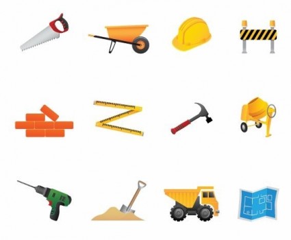matériau de construction outils vector icon set