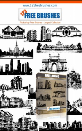 Gebäude kostenlose Vektor und Photoshop Pinsel pack