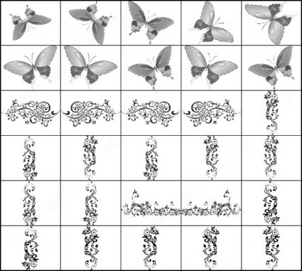 蝴蝶和裝飾花卉筆刷